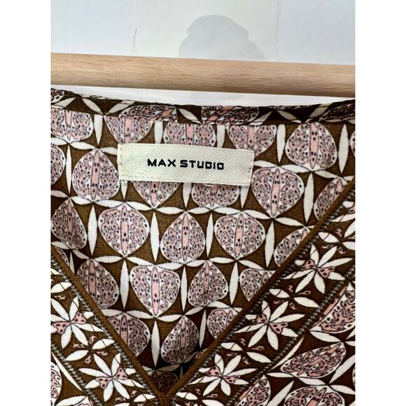 Max Studio Women's Blouse V Neck Ruffle Sleeve Tie Waist Business Casual Medium - Picture 4 of 7